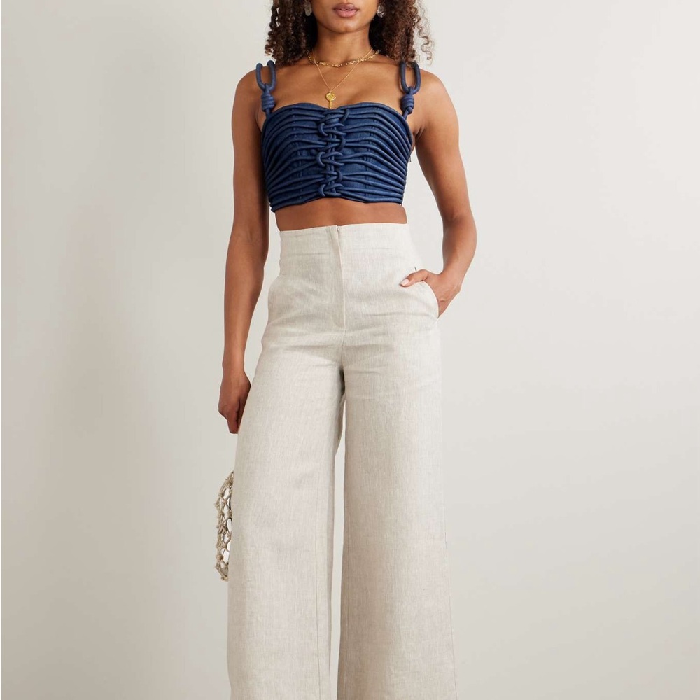 ANDRES OTALORA Redes cropped corded chambray top size 0 couture retail $645 - Picture 3 of 10